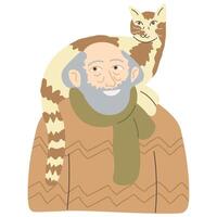 old man with cat on shoulder in color vector