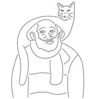 old man with cat on shoulder vector