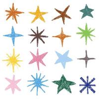 Colorful star doodles in various shapes and sizes, showcasing creativity and playfulness. Perfect for backgrounds, decorations, or artistic projects vector