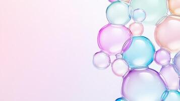 colorful soap entertainment floating against pastel gradient background, bubbles children design photo