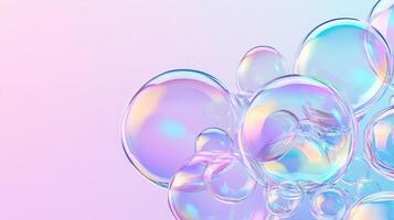 colorful soap bubbles floating against pastel children background, design gradient entertainment photo