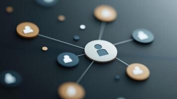 Network of circular interaction icons connecting, symbolizing digital communication and global social media user photo