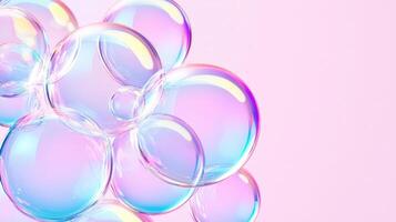 colorful soap bubbles floating pastel gradient background, design against entertainment photo