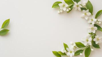 White background with lily green leafy wreath. a of the valley photo