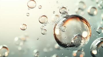 soap bubbles colorful floating against pastel gradient background, design children entertainment photo