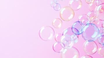 colorful soap floating pastel against bubbles gradient background, design children entertainment photo