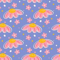Pink Daisy Seamless Pattern on Blue Background Hand Drawn Floral Digital Paper for Invitations and DIY Projects vector