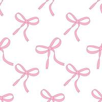 Seamless drawn ribbon bow pattern. Decorating bow, pink vector