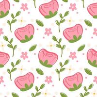 Vintage Rose Seamless Pattern with Leaves Soft Pink Botanical Illustration for Scrapbooking and Wrapping Paper vector