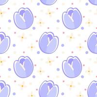 Blue Tulip Seamless Pattern with Small Flowers and Leaves Pastel Botanical Digital Background for Textile and Scrapbooking vector