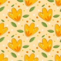 Yellow Floral Seamless Pattern with Green Leaves Spring Digital Paper for Scrapbooking and Fabric Design vector