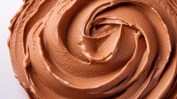 Mousse. up texture of whipped choco cream. Color of the year 2025 Mocha Close Macro of chocolate ganache texture. photo