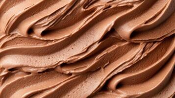 Close up texture of whipped choco cream. of year the Color 2025 Mocha Mousse. Macro of chocolate ganache texture. photo