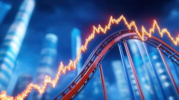 volatility track following a volatile stock market data trend, illustrating investment risk and market fluctuation depicting the Rollercoaster and risks of investing photo