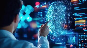 businessperson customizing customer experiences using AI technology, with screens showing personalized profiles, and customer recommendations AI personalization photo