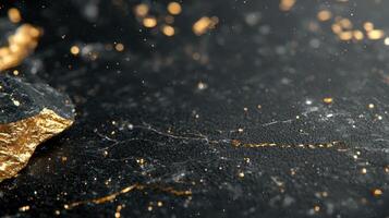 Gold veins running through black text creating an abstract pattern, ideal for backgrounds stones, textures copy space for and photo