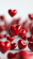 3d red hearts drifting valentine against pristine concepts. background, symbolizing romantic sentiment, perfect for love related design white Vertical format photo