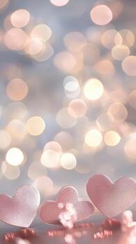 Romantic heart shaped string lights glowing softly, illuminating intimate spaces warm, celebration tender luminescence for valentine with background photo