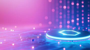 Glowing quantum processor transferring data through complex futuristic computing motherboard symbolizing advanced circuitry, technology neon photo