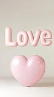 3d Pink inflatable letters spelling love with heartstand affection, a light background, symbolizing romance, on and valentine day. Vertical format photo
