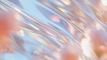 Abstract Crumpled holographic foil generating iridescent, shimmering pattern with dynamic metallic texture colors reflecting light surface vibrant abstract in background, 4K photo