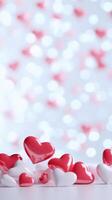 3d Romantic many with background red, pink and white love floating valentine hearts photo