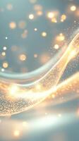 Abstract christmas background with golden creating flowing and particles a magical light bokeh effect on a teal backdrop. Vertical format photo