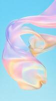 Holographic 3d pastel ribbon Abstract background gently twirling, dancing in with light blue space motion. fluid, ethereal soft Vertical format photo