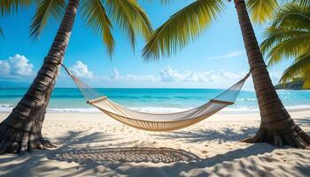 hammock and palm trees on summer beach photo