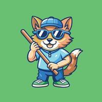 Amusing Mascoted Feline Grasping Stick vector