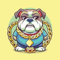 Cartoon Bulldog with Gold Chain and White Background for Use vector