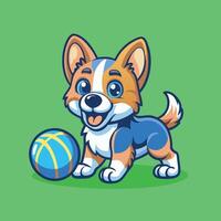 Illustration of a Playful Dog Cavorting with a Ball vector