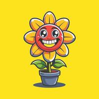 Isolated Cartoon Flower Character on a White Background with Cheerful Expression vector