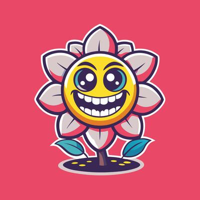 Smiling Flower Drawn on a Pristine White Background