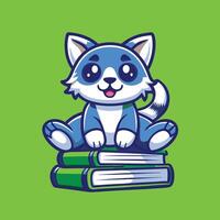 Cute Cat Mascot Perched Atop a Stack of Books, Ideal for Educational or Book Related Projects vector