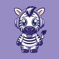 Quirky Zebra Character Adorned with Headphones An Illustration for the Music-Loving Animal Enthusiast vector