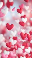 Romantic pink day background with many red, valentine's and white hearts floating photo