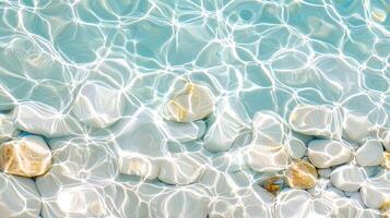 Sunlight reflecting on a ripple turquoise clear water surface creating beautiful patterns, perfect for summer pool and travel themes photo