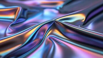 abstract Crumpled Abstract foil generating iridescent, shimmering surface with dynamic metallic colors reflecting light in vibrant holographic pattern background, 4K photo