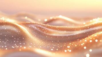 Golden with rippling, wave sparkling texture luminous particles against metallic fabric background, embodying luxury, elegance, festive aesthetic photo