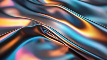 Abstract Crumpled holographic foil generating iridescent, shimmering surface with dynamic metallic texture colors pattern light in vibrant abstract reflecting background, 4K photo