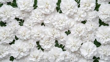 Beautiful white carnation flowers arranged densely, creating various captivating floral backdrop for a occasions background photo