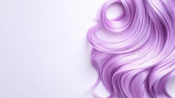 Dyed pastel purple hair curls are laying on a white background, creating a stylish and modern look Copy space for text photo