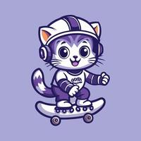 Skateboarding Cat with Helmet Unique and Adventurous Logo Design vector