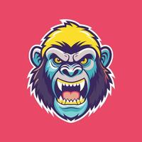 Illustration of a Gorilla Head Mascot with a Fierce Expression vector