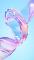 Vertical 3d pastel ribbon Abstract background gently twirling, dancing in soft light blue space with fluid, ethereal motion. Holographic format photo