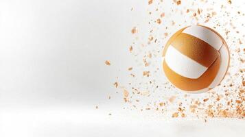 Volleyball shattering against ground, generating dramatic dust intense during for athletic moment on court sport concepts copy space cloud text photo