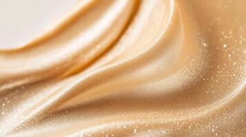 Golden fabric rippling, wave sparkling with luminous particles against metallic texture background, embodying luxury, elegance, festive aesthetic photo