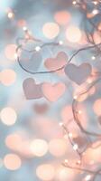 Romantic heart shaped string lights glowing valentine's illuminating intimate softly, with warm, tender luminescence for spaces celebration background photo