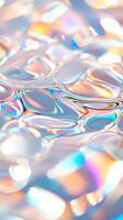 Iridescent holographic with liquid surface swirling dynamic vibrant color waves, reflecting background modern aesthetic design elements. Vertical format shimmering photo